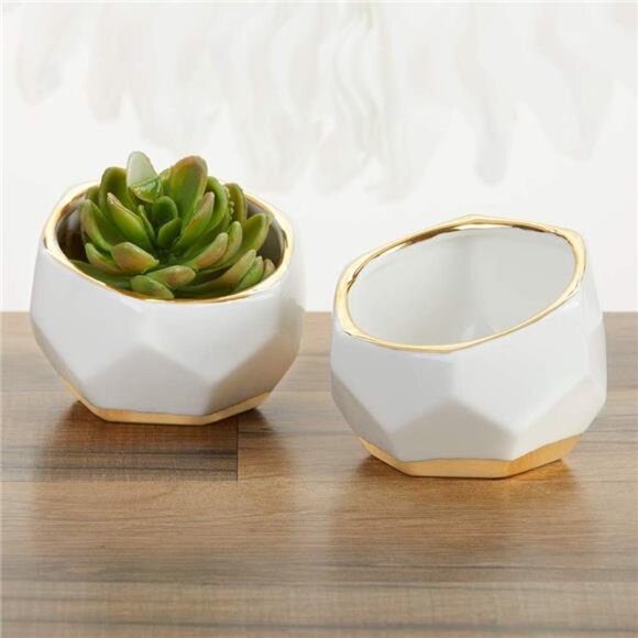 Geometric Ceramic Planters Decorative Bowls (Set of 2) - Picture 2 of 7